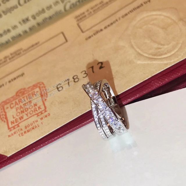 Cartier飾品 卡地亞雙層交叉戒指 925純銀微鑲高碳鑽 時尚經典百搭  zgk1217